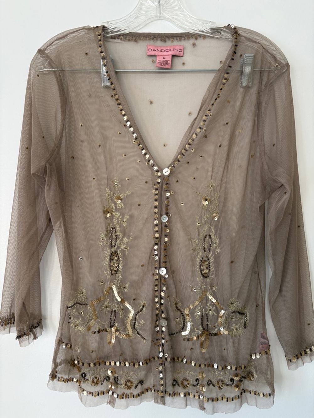 Beautiful Tan, Sheer Beaded Cardigan by Bandolino